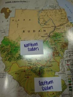 Map pointing out Norther and Southern Sudan